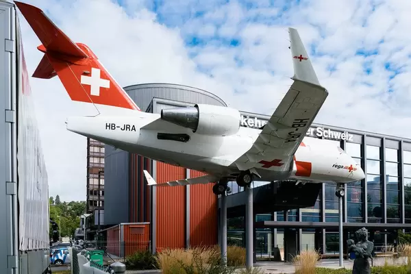 Swiss airlines airplane as a part of the exhibition of Swiss museum of transportation