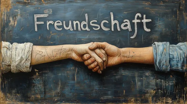 Symbolischer Handschlag mit Freundschaftsschriftzug