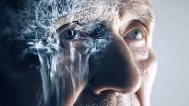 Symbolisches Gesichtsbild mit Gehirn-Scan