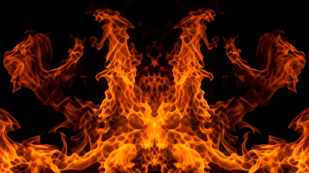 Symmetrische Feuerflammen auf schwarzem Hintergrund