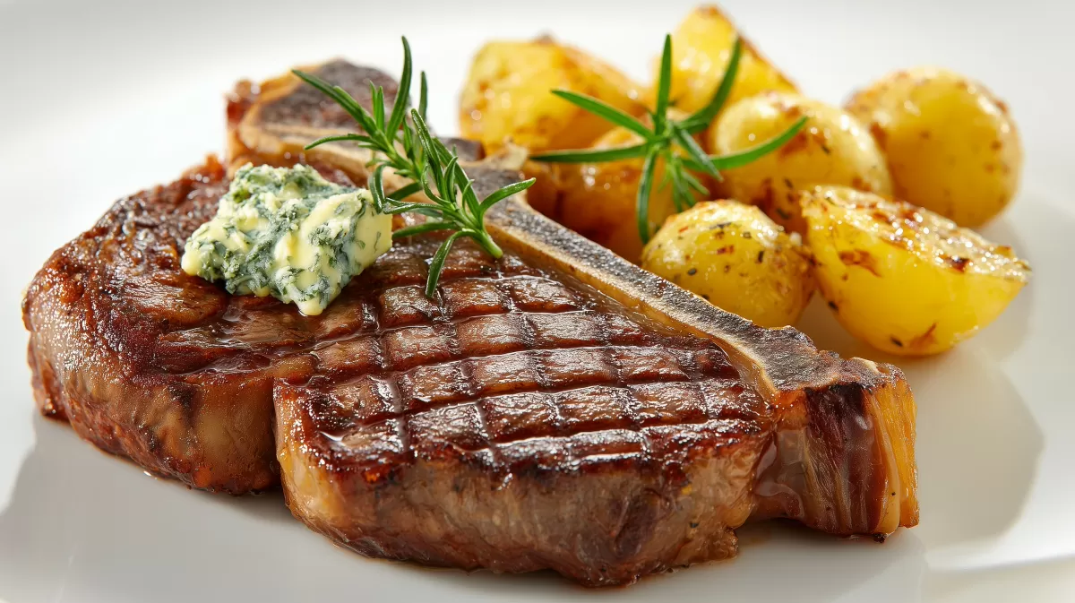 T Bone Steak mit Rosmarinkartoffeln und Kräuterbutter