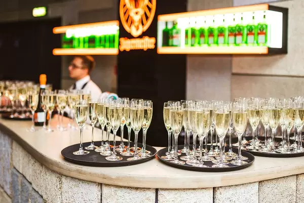Table Of Fille Champagne Glasses On The Restaurant