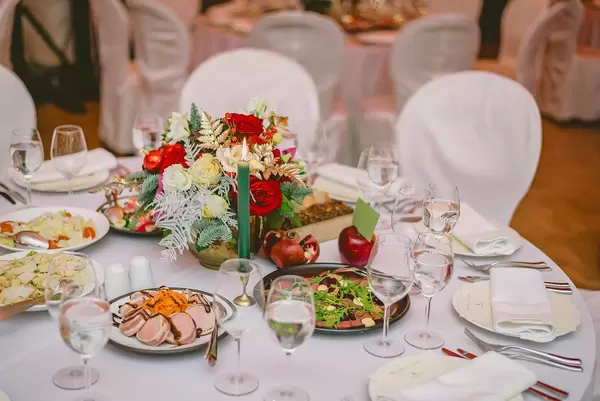 Table set in restaurant for celebration. Industry, arrangement.
