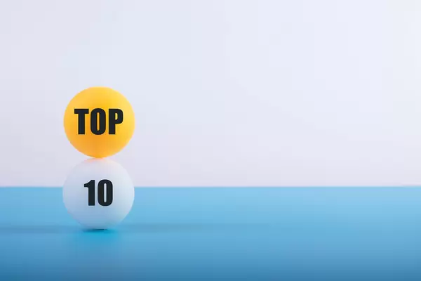 Table tennis balls with Top 10 text