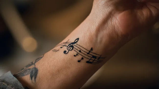 Tätowierte Musiknoten auf Handgelenk