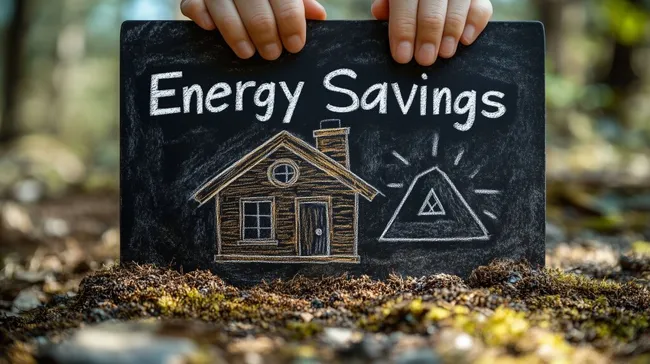 Tafel-Kreidezeichnung mit Haus-Motiv für Energie-Sparkonzept