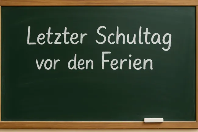 Tafel mit Ankündigung des letzten Schultags vor den Ferien