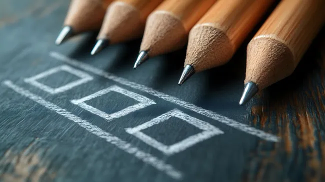 Tafel mit Bleistiften und Kästchen - Konzeptionelle Schul- und Büroausstattung