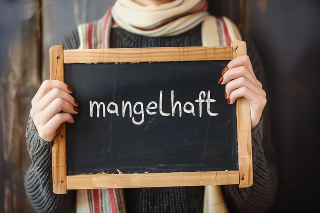 Tafel mit deutschem Wort 'Mangelhaft'