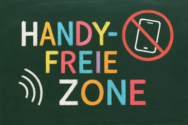 Tafel mit Handyfrei-Hinweis und WLAN-Symbol