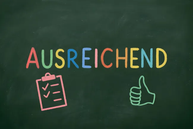 Tafel mit Noten-Skala und Daumen hoch Symbol