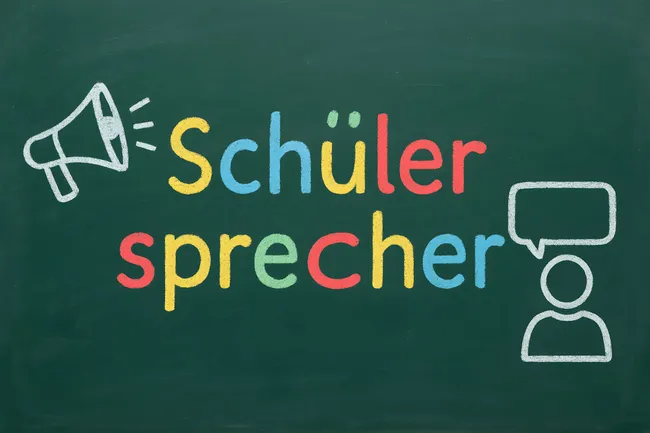 Tafel mit Schülersprecher-Konzept in Kreidezeichnung