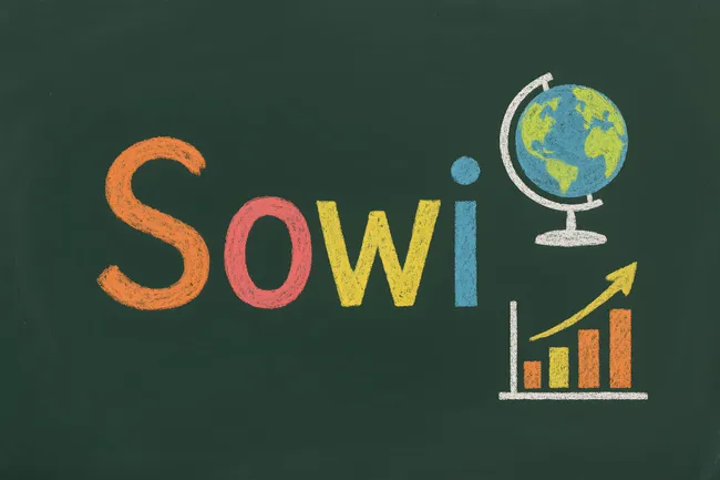 Tafel mit Symbolen für Globalisierung und Statistiken