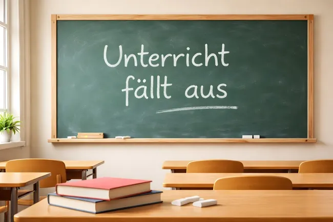 Tafel zeigt Ankündigung von Schulausfall