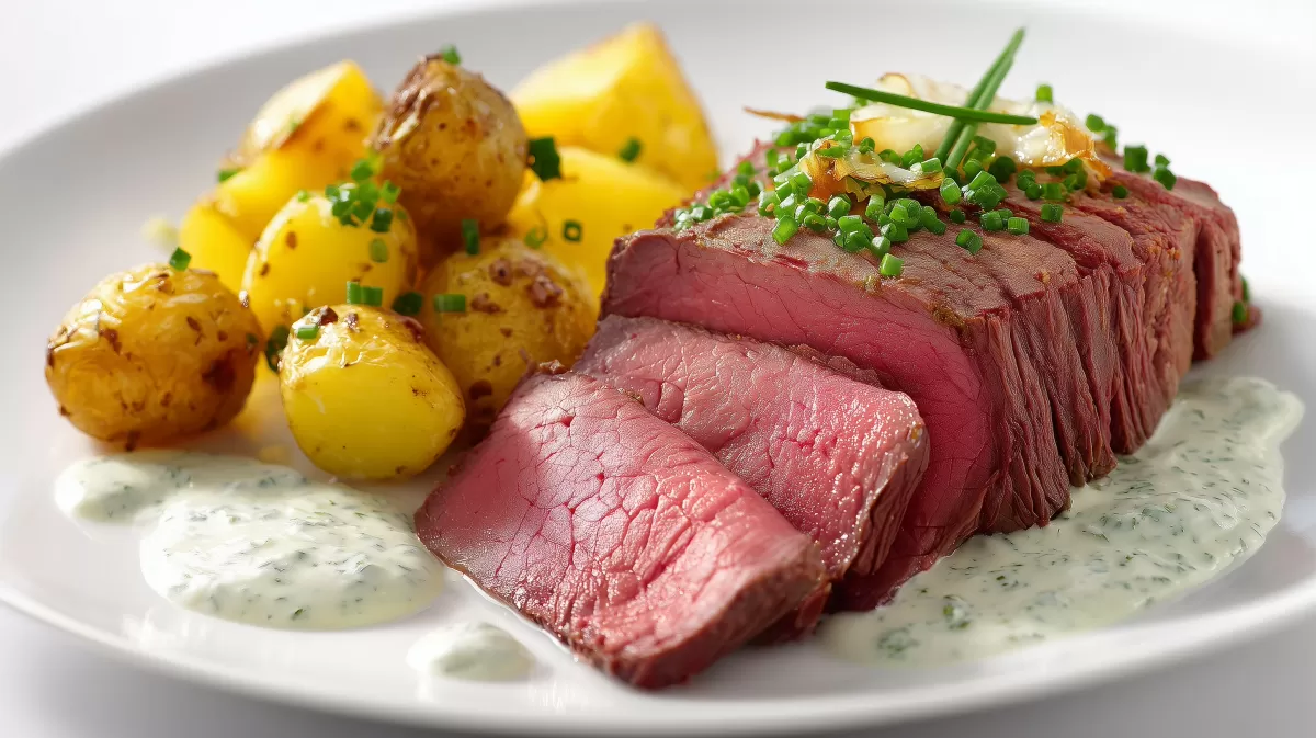 Tafelspitz mit Meerrettichsoe und Bratkartoffeln