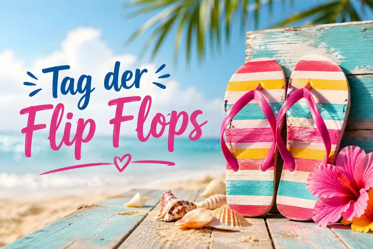 Tag der Flip Flops – bunte Sandalen am Strand