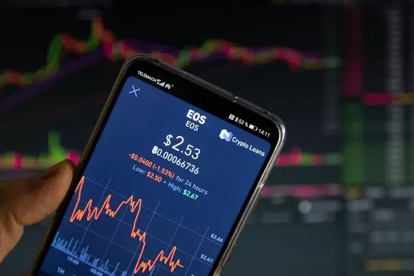 Tagesüberblick von EOS am Aktienmarkt auf dem Bildschirm eines Smartphones