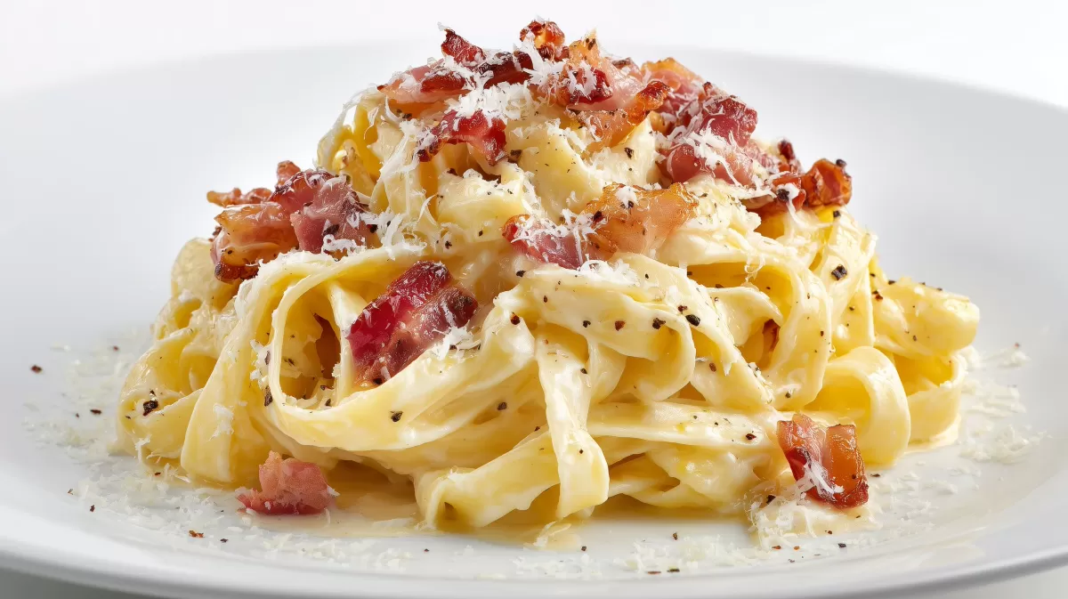Tagliatelle Carbonara mit Speck und Parmesan