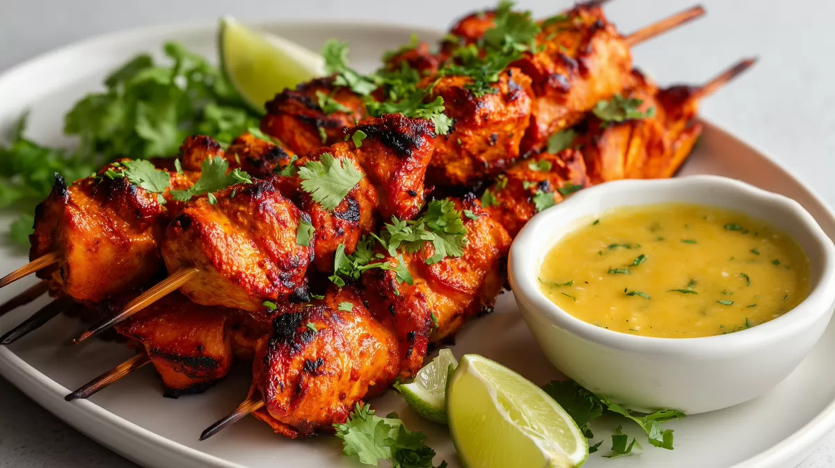 Tandoori Hühnchenspiеße mit Mango Chutney serviert