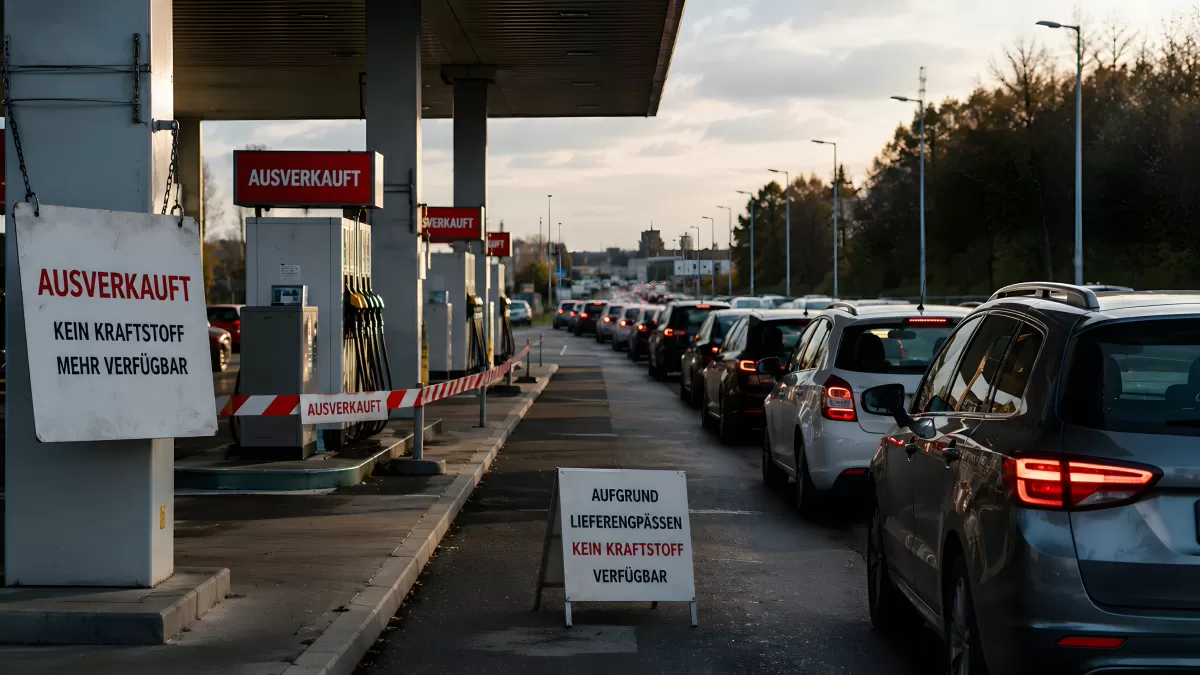 Tankstelle ausverkauft – lange Schlange bei Kraftstoffmangel