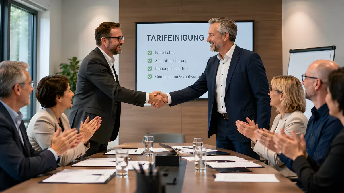Tarifeinigung: Handschlag nach erfolgreicher Verhandlung