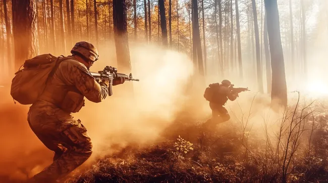 Tarnausrüstung im herbstlichen Waldkampf