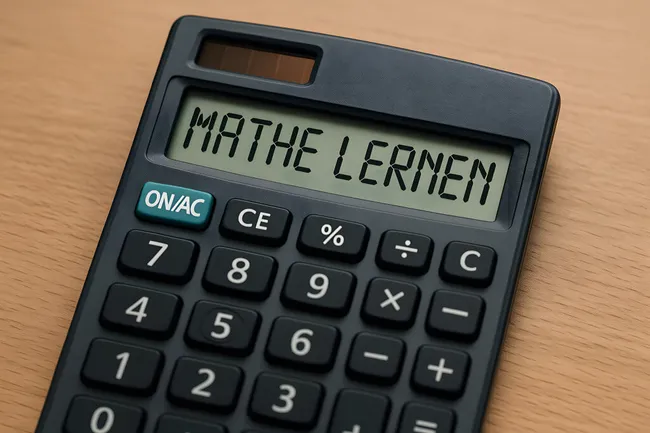 Taschenrechner mit Aufschrift 'Mathe lernen'