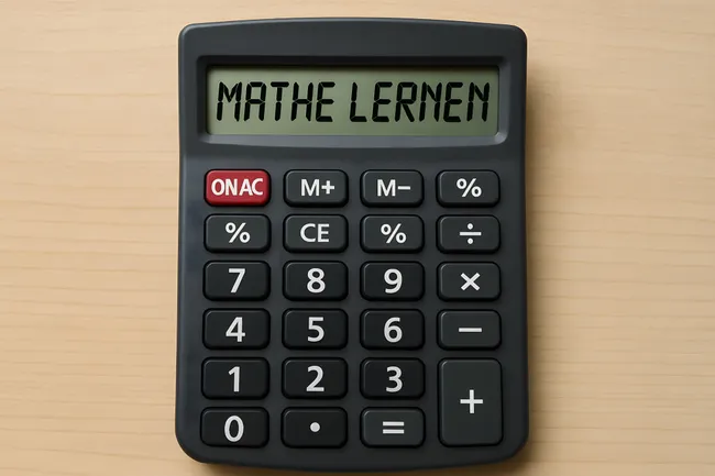 Taschenrechner mit Mathe-Lernen-Beschriftung