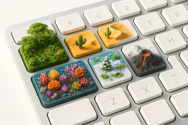 Tastatur mit Naturelementen als Symbole