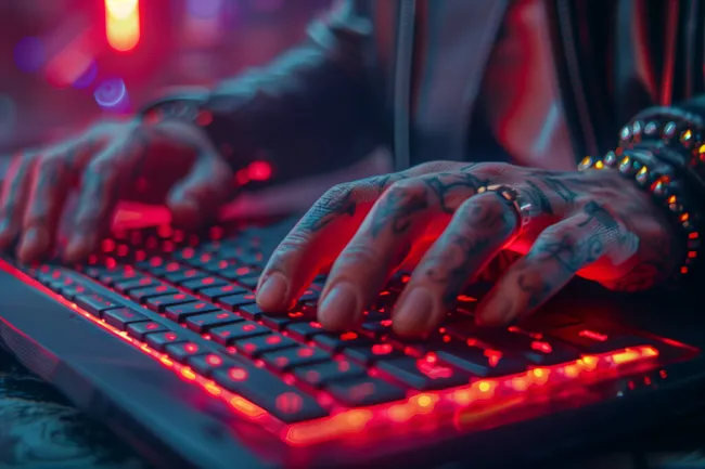 Tastatur-Nahaufnahme in rotem Neonlicht