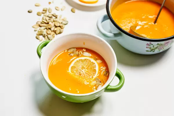 Tasty bound soup made from a puree of pumpkin