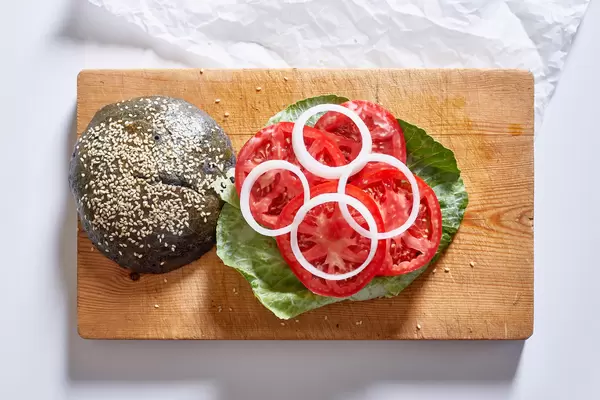 Tasty homemade hamburger on the cutting board
