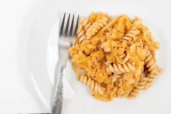 Tasty Pasta with Sauerkraut on the plate