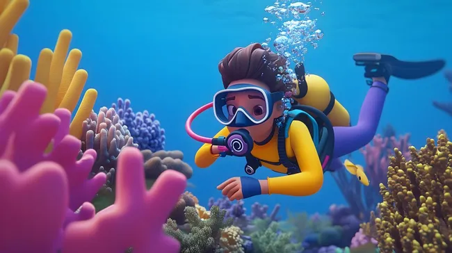 Taucher erforscht buntes Korallenriff unter Wasser