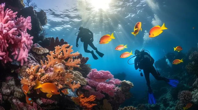 Taucher erkunden das bunte Great Barrier Reef