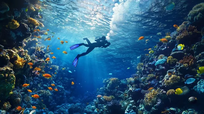 Taucher im tropischen Korallenriff