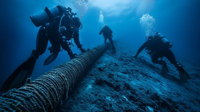 Taucher inspizieren Unterwasserkabel in der Ostsee