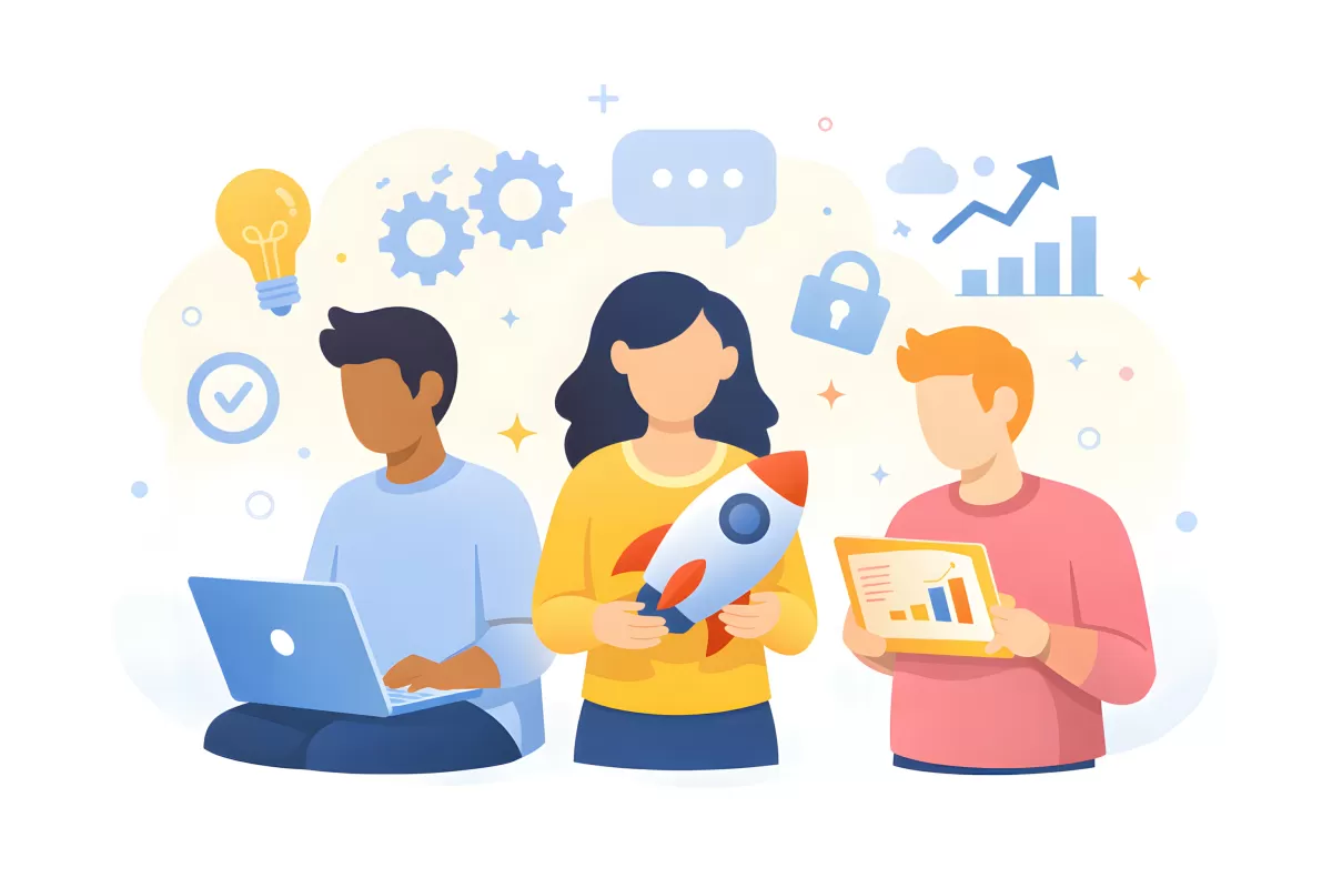 Team von engagierten Mitarbeitern bei der digitalen Zusammenarbeit