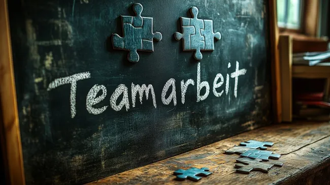 Teamarbeit im rustikalen Büroumfeld - Puzzle-Konzept