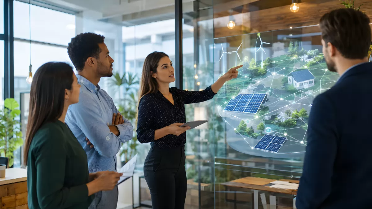 Teammeeting zur nachhaltigen Energieversorgung im Büro