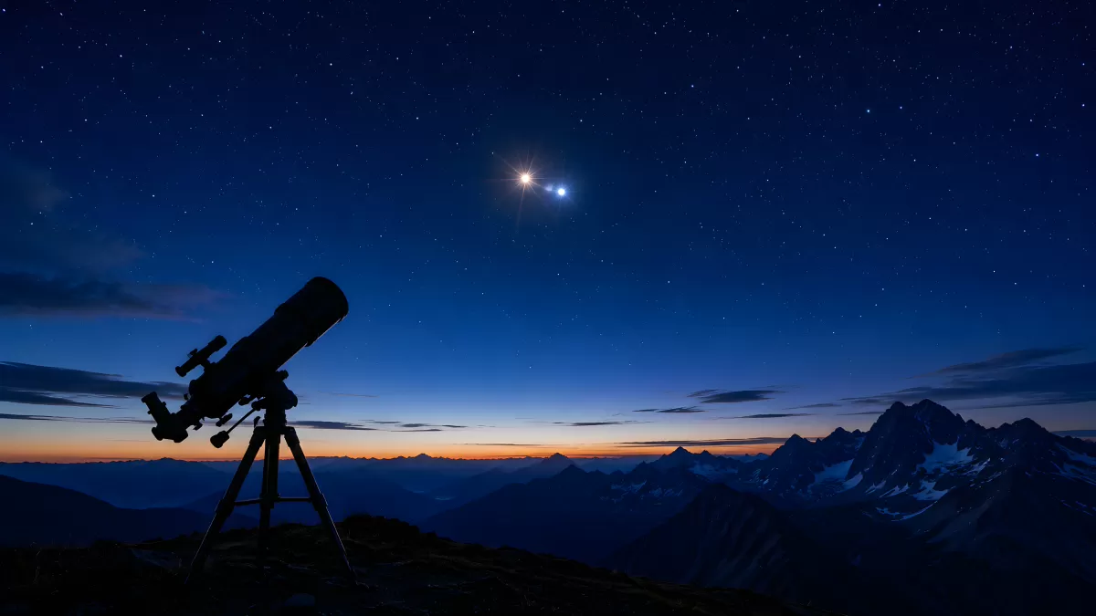 Teleskop auf Berggipfel unter sternenklarem Nachthimmel