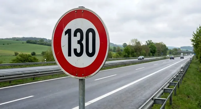 Tempo 130 Verkehrsschild auf deutscher Autobahn