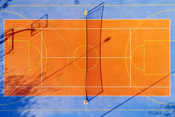 Tennis hard court, aerial view from drone