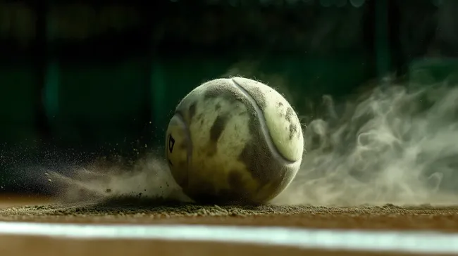 Tennisball im Moment des Aufpralls mit Sand