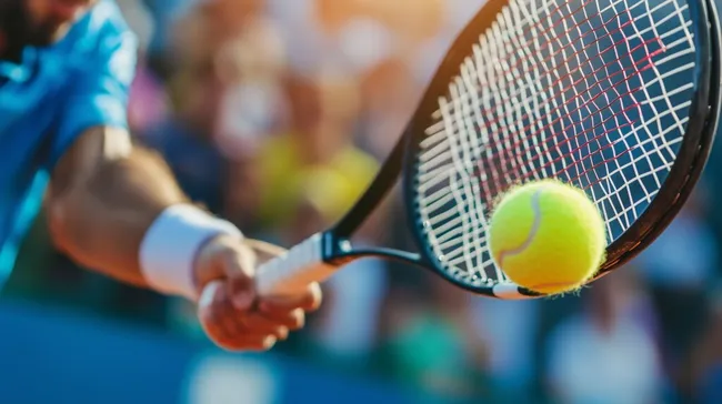 Tennisspieler beim Vorhandschlag im Wettkampf