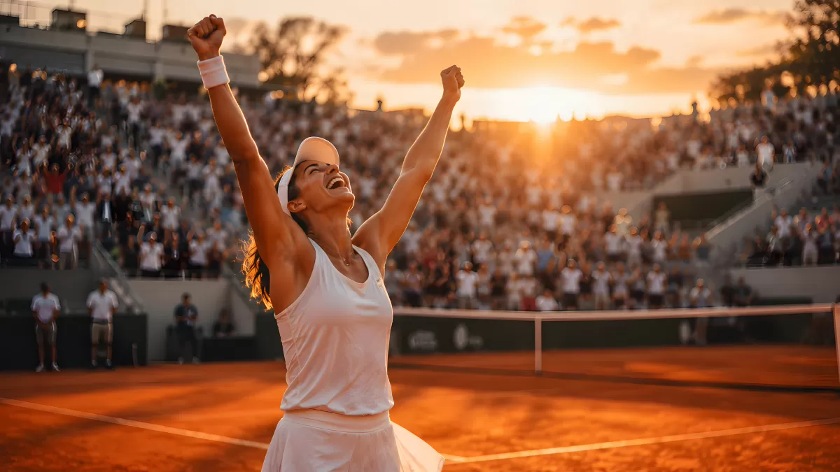 Tennisspielerin jubelt nach Sieg bei den French Open