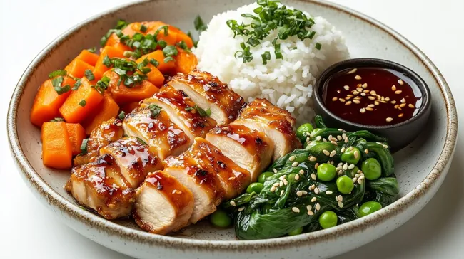 Teriyaki-Hähnchen mit Reis und Gemüse