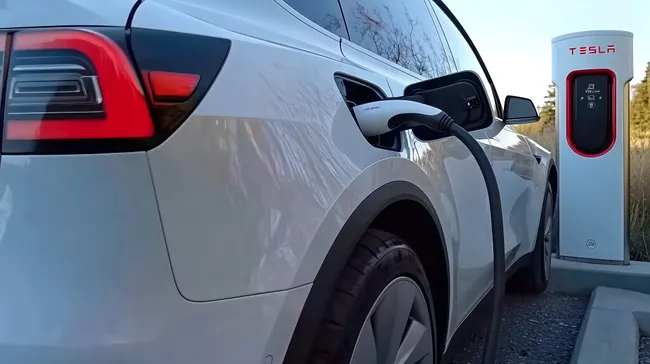 Tesla-Ladestation in der Natur: Nachhaltiges E-Auto-Aufladen