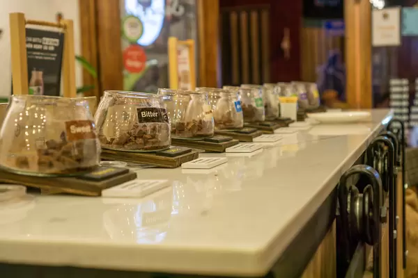 Tester Bowls with different kinds of Chocolate in a Coffee Shop in Dalat, Vietnam