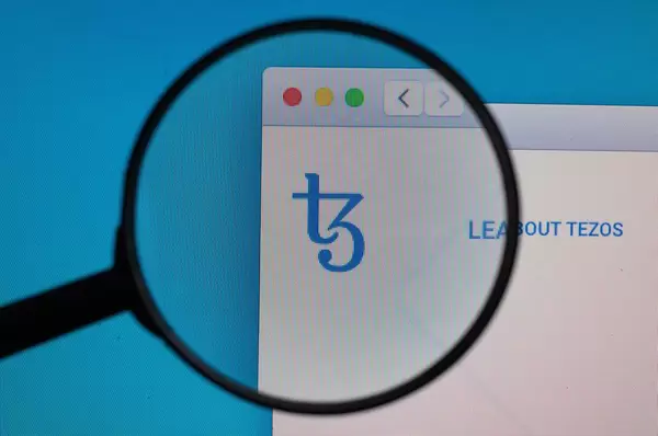 Tezos logo under magnifying glass